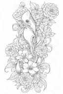 squid surrounded by peony and rose and lily and lavender  tattoo design idea