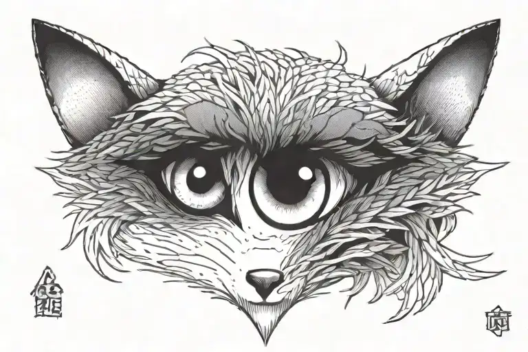 The fox spirit Kon from Chainsaw man eyes in a rectangle box with stipling.  tattoo design idea