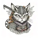 samurai cat tattoo design idea