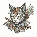 samurai cat tattoo design idea