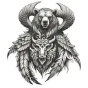 40' tall bear with eagle wings, eagle face, goat hooves and huge antlers tattoo design idea