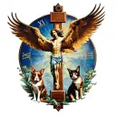 phoenix, cross of Jesus, clock, freedom, 3 cats and 1 dog tattoo design idea