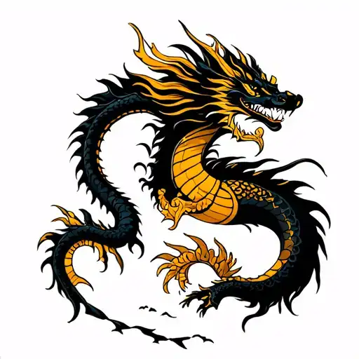 American traditional style light house, golden dragon, black dragon, hula girl, shell back, tattoo design idea