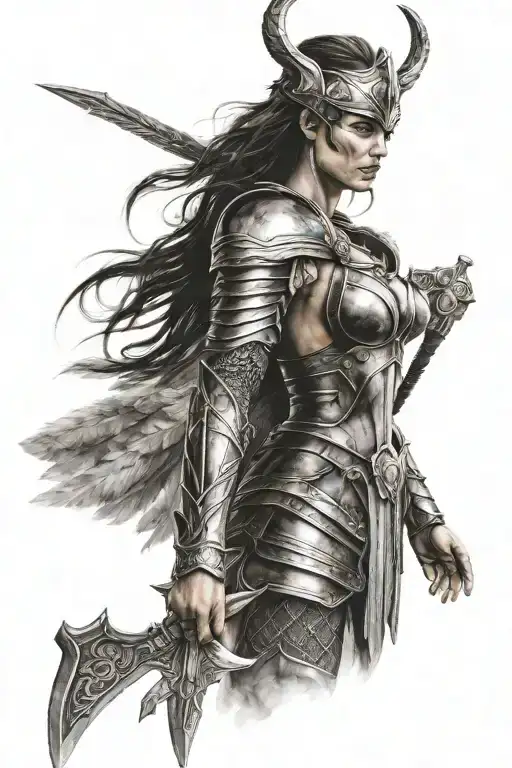 valkyrie warrior woman tattoo design idea