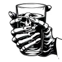 skeleton hand holding whickey glass tattoo design idea