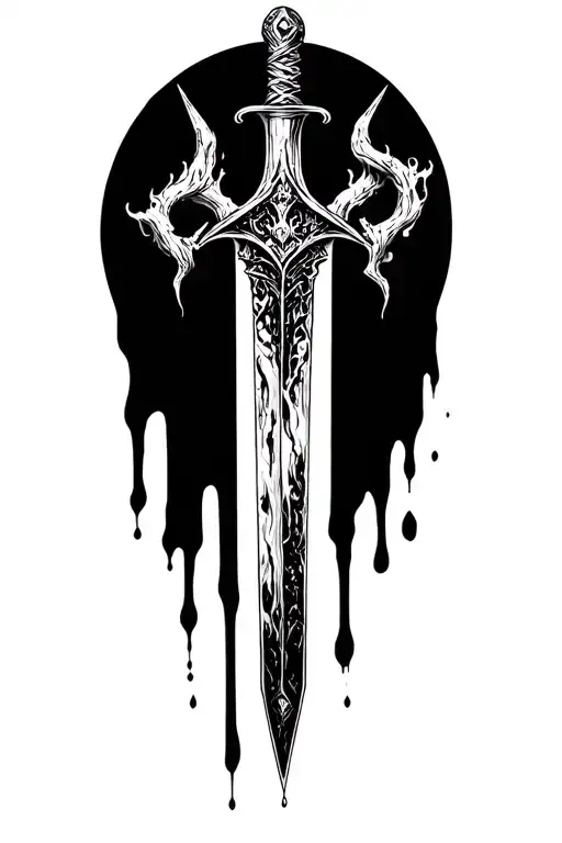 long dagger behind the dark, covered blood, elf, mistic, dead head tattoo design idea