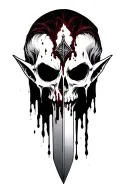 long dagger behind the dark, covered blood, elf, mistic, dead head tattoo design idea