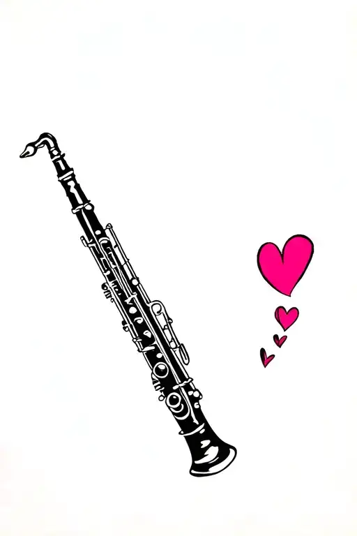 a clarinet inside a painting with a little heart on the side tattoo design idea