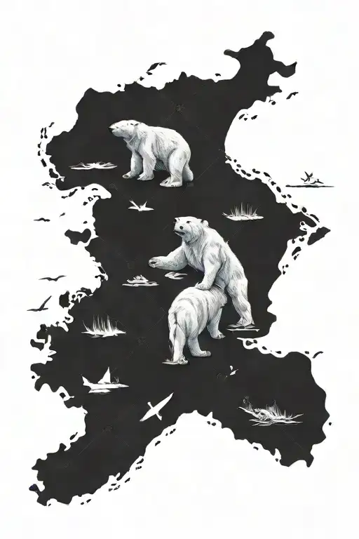 Handdrawn tattoo of Greenland map with two angry polar bears figthing  tattoo design idea