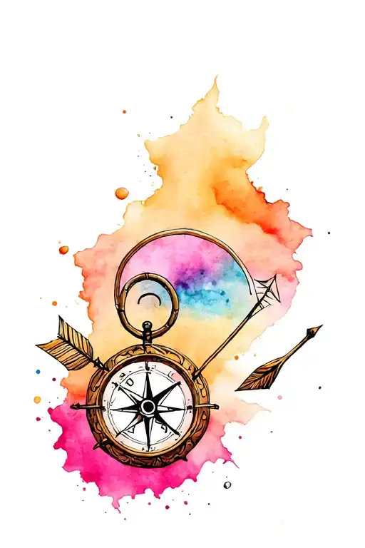 compass, clock, arrow tattoo design idea
