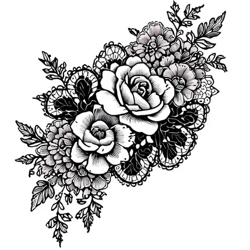 lace garter tattoo stencil with seams and flowers tattoo design idea