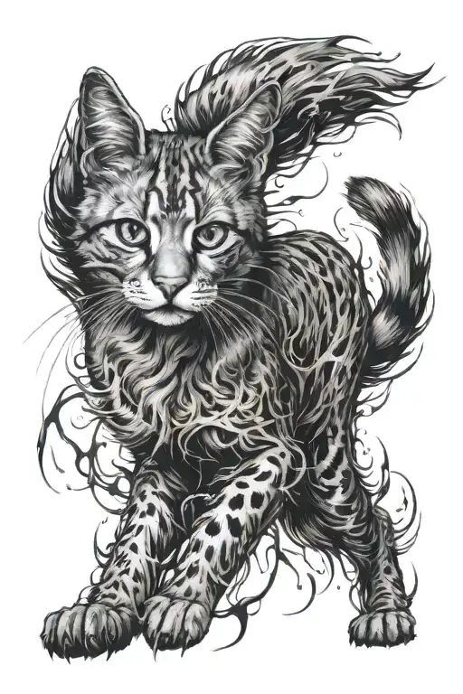 wild cat with harry potter patronus effect tattoo design idea