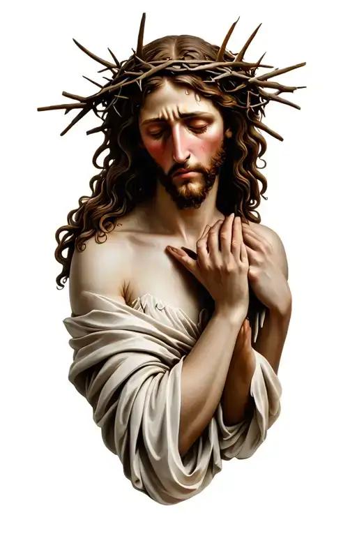 Mary crying with Jesus Christ crown of thorns  tattoo design idea