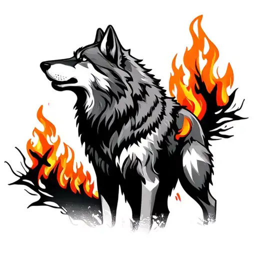 wolf, fire and bars  tattoo design idea