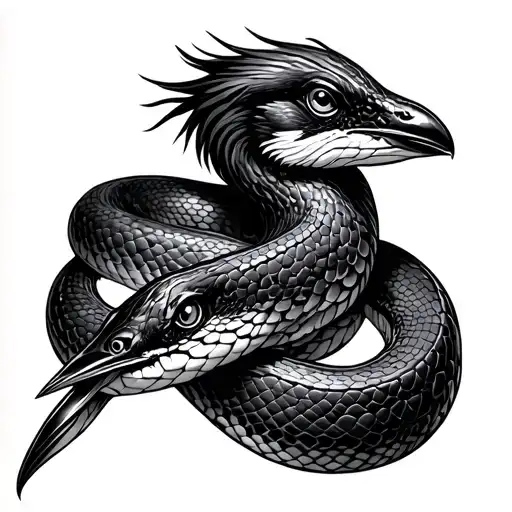 copperhead snake and bird tattoo design idea
