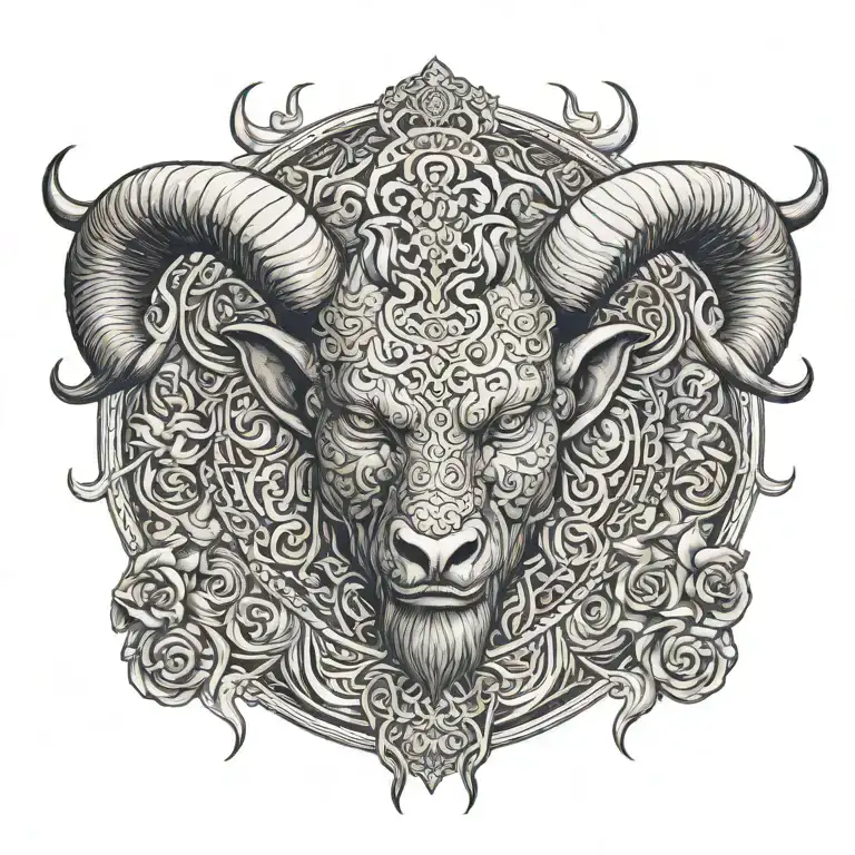 demon aries full back design with mandela around  tattoo design idea