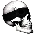 A skull with a sleep eye mask on his face across its eyes covering them up tattoo design idea