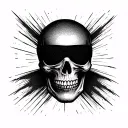 A skull with a sleep eye mask on his face across its eyes covering them up tattoo design idea