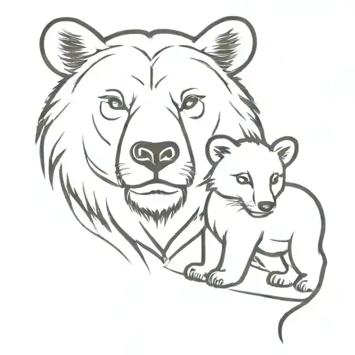 bear and lion cub tattoo design idea