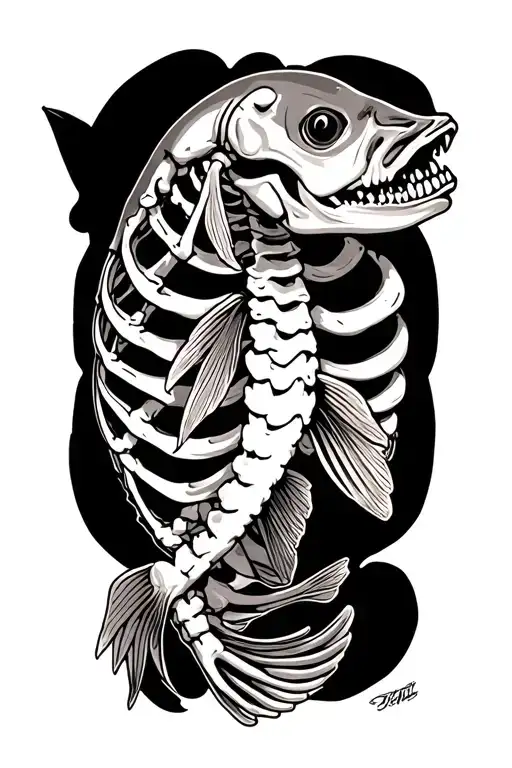 Walleye skeleton with walleye as the rib bones tattoo design idea