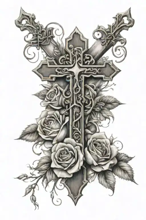 Cross and roses tattoo design idea