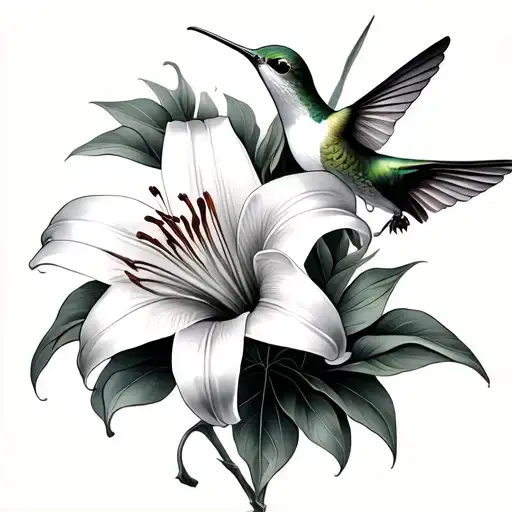 Lily And Hummingbird tattoo design idea