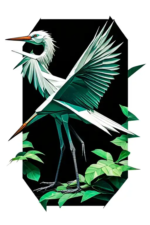 Origami of a crane with oxidized green tones tattoo design idea