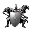 Greek ancient soldier holding a Greek Orthodox shield fighting demons  tattoo design idea