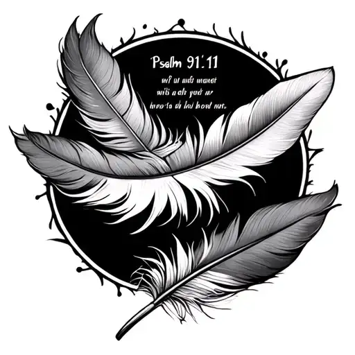 psalm 91:11 with a feather tattoo design idea