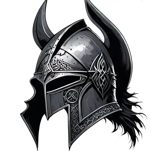 Dark Fantasy knight helmet with viking runes tattoo design idea