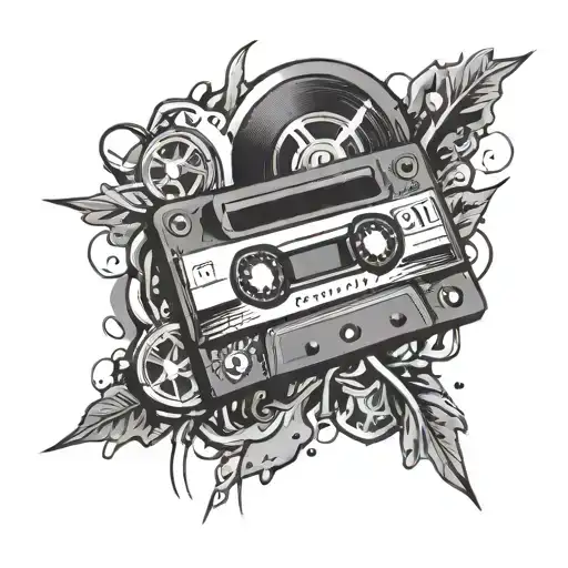 a stylized 90's cd-rom and cassette tattoo design idea