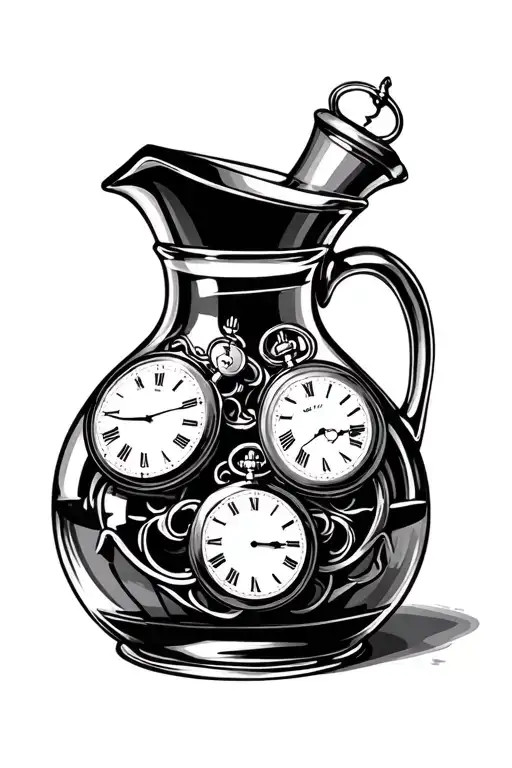 whiskey jug with 3 pocket watches inside tattoo design idea
