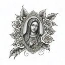 Virgin of Guadalupe with rosary and roses tattoo design idea