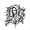 Virgin of Guadalupe with rosary and roses tattoo design idea