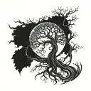 yggdrasil tree with inside sword piercing tattoo design idea