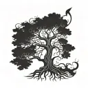 yggdrasil tree with inside sword piercing tattoo design idea