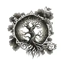 yggdrasil tree with inside sword piercing tattoo design idea