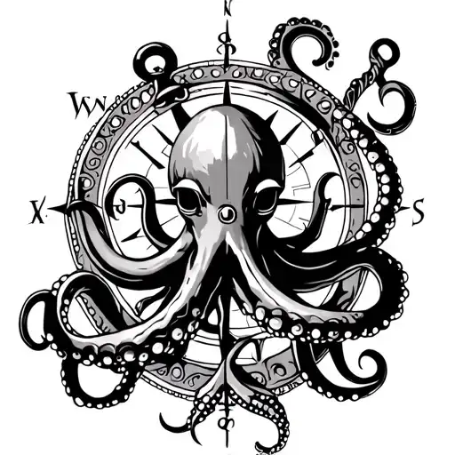 make me a tatto idea whit octopus compass and anchor  right arm tattoo design idea