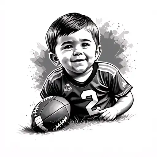 Little boy with a football and shirt number 2 tattoo design idea