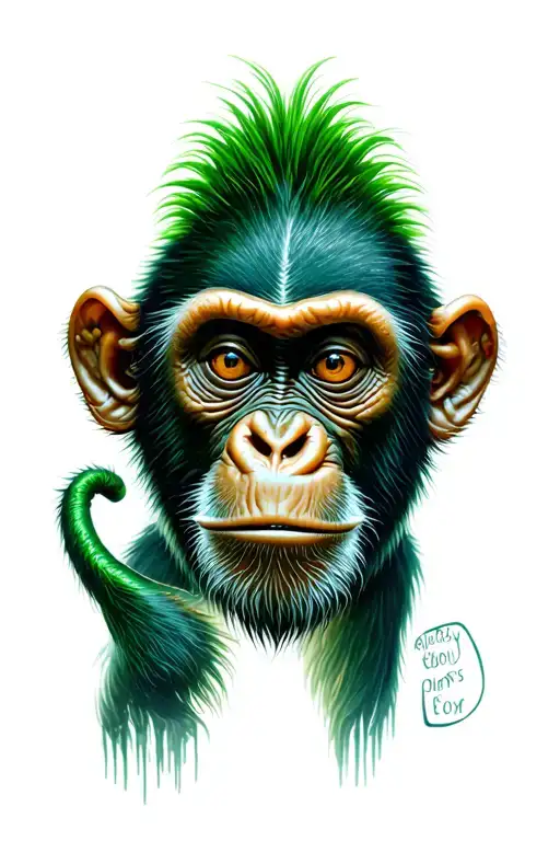 Monkey, crazy, green tattoo design idea