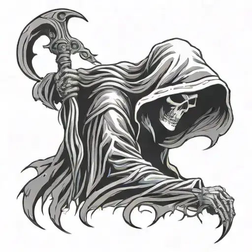 grim reaper with hood on his head tattoo design idea