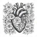 anatomically correct heart with white flowers coming out of it tattoo design idea