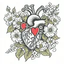 anatomically correct heart with white flowers coming out of it tattoo design idea