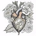 anatomically correct heart with white flowers coming out of it tattoo design idea