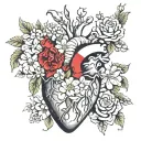 anatomically correct heart with white flowers coming out of it tattoo design idea