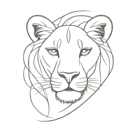 female lion 3 cubs face only tattoo design idea
