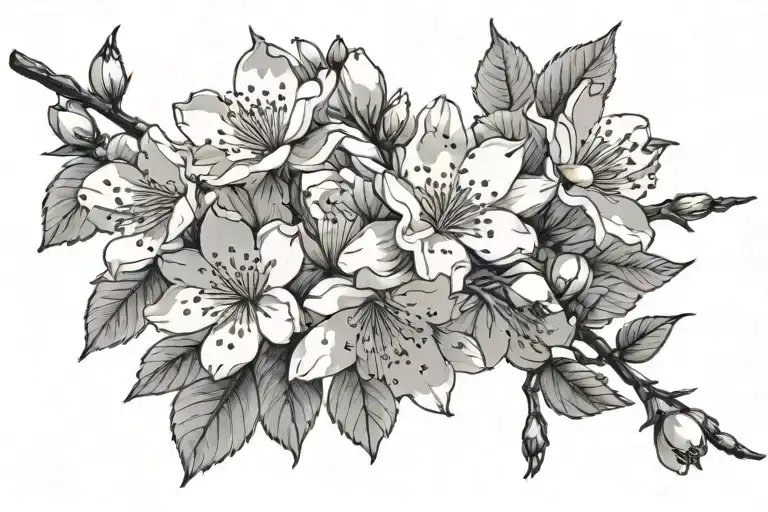 Cherry Blossom Black And White tattoo design idea