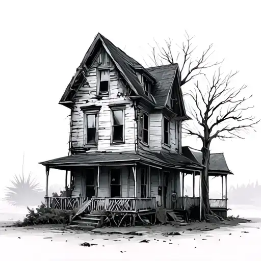 abandoned house tattoo design idea