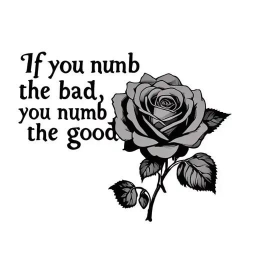 a quote saying "if you numb the bad, you numb the good" with roses through it tattoo design idea