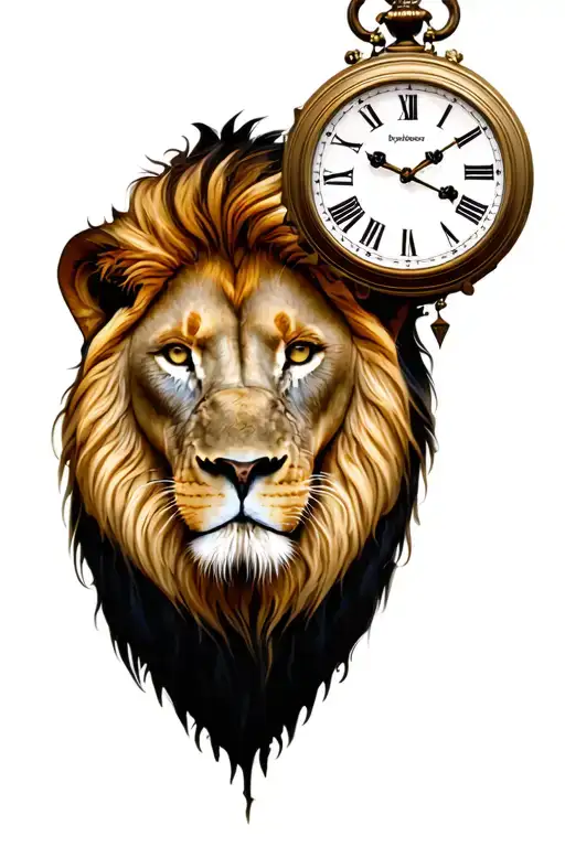 lion and three clocks underneath tattoo design idea
